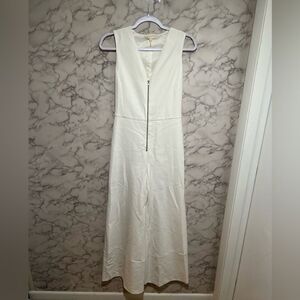 Maje boot cut white jumpsuit with zipper in the front